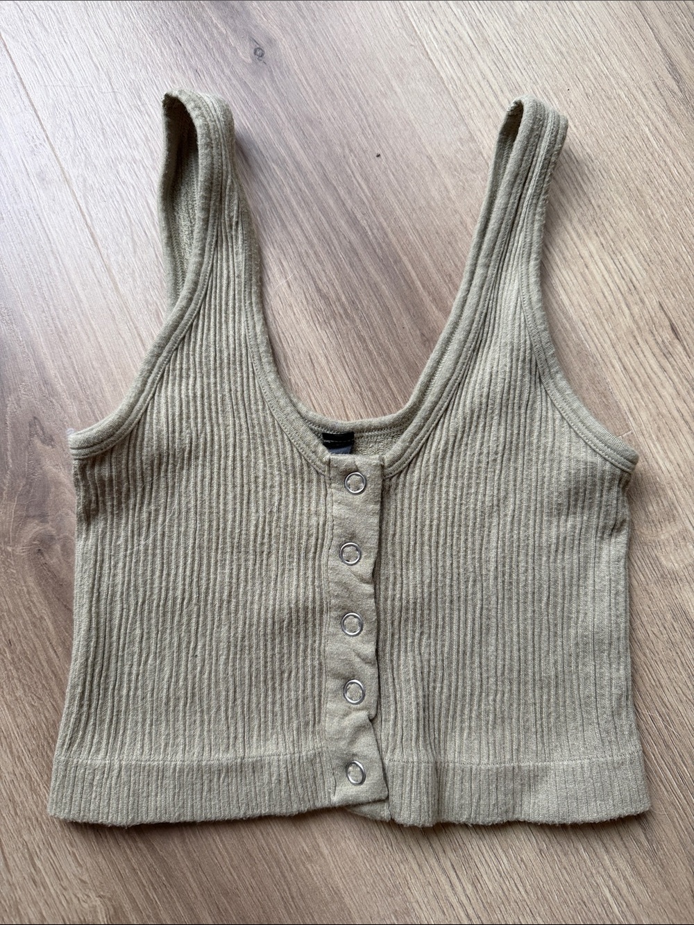 Out From Under Ribbed Button-Front Tank Top in Beige